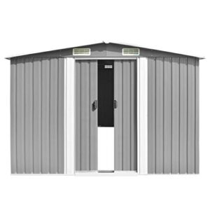 INLIFE Garden Storage Shed with 4 Vents Metal Steel Double Sliding Doors Outdoor Tood Shed Patio Lawn Care Equipment Pool Supplies Organizer 101.2"x154.3"x71.3"