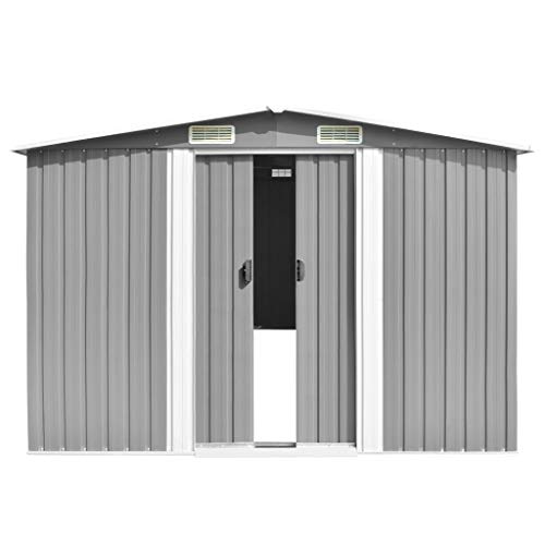 INLIFE Garden Storage Shed with 4 Vents Metal Steel Double Sliding Doors Outdoor Tood Shed Patio Lawn Care Equipment Pool Supplies Organizer 101.2"x154.3"x71.3"