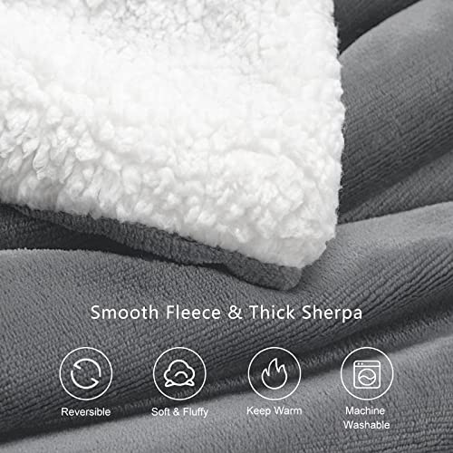 CozyLux Sherpa Fleece Blanket Queen Size Grey 90" x 90" Soft Fuzzy Reversible Throws Full Cozy Warm Thick Plush Blankets Luxury Microfiber Winter Bed Blanket for Camping Couch Sofa Chair, Gray