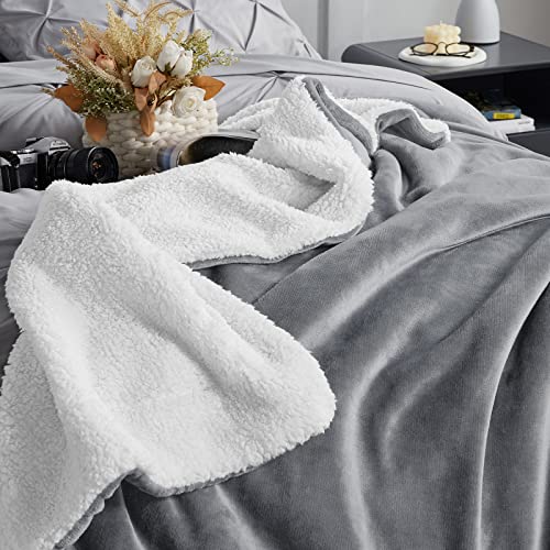 CozyLux Sherpa Fleece Blanket Queen Size Grey 90" x 90" Soft Fuzzy Reversible Throws Full Cozy Warm Thick Plush Blankets Luxury Microfiber Winter Bed Blanket for Camping Couch Sofa Chair, Gray