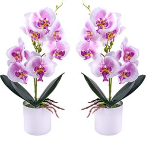 xonor artificial orchid flowers, 2 pieces potted orchid flowers fake orchids with plastic vase for table centerpiece home decor office wedding party decoration