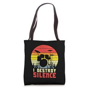 i destroy silence drums retro drumming music drummer gift tote bag