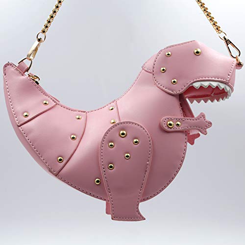 QiMing Dinosaur Shoulder Purses,PU Rivet Tyrannosaurus Rex CrossBody Bag for Girl Women(Pink)