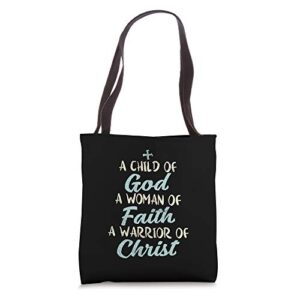 child god woman faith warrior christ jesus christian gift tote bag