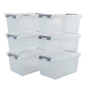 ramddy clear plastic bins with lid, 5 liter latching box with handles, 6 packs