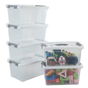 Ramddy Clear Plastic Bins with Lid, 5 Liter Latching Box with Handles, 6 Packs