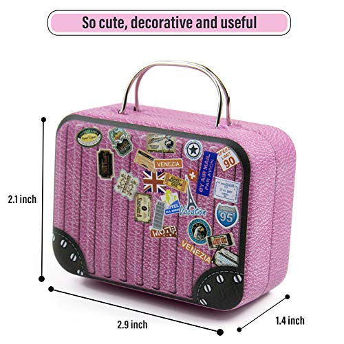 Framendino, 5 Pack Mini Suitcase Boxes Small Cartoon Tin Rectangular Handbag Tin Jewelry Coin Container for Party Wedding Decorations