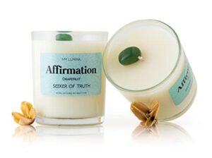 my lumina affirmation aromatherapy candle w/jade crystal inside for luck, lucky charms, abundance, success, dream manifestation, negative energy cleansing, soy wax scented candle -home,gift,men,women