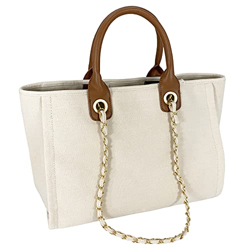 Hidora Women Canvas Handbag Purses Large Capacity Shoulder Bag For Ladies Daily Tote Bag（Beige）