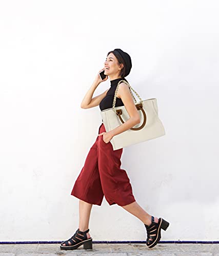 Hidora Women Canvas Handbag Purses Large Capacity Shoulder Bag For Ladies Daily Tote Bag（Beige）