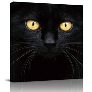 hiyplay canvas wall art cue black cat in the dark picture modern artwork printed on canvas – oil painting for wall decor – stretched and framed ready to hang(12″ x 12″)