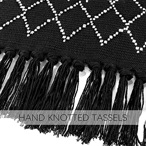 Boho Black and White Rugs, Throw Bath Rugs, Geometric Tribal Mats, 2' × 3' Cotton Woven Area Rug with Tassel for Kitchen, Bedroom, Entrance, Laundry Room…