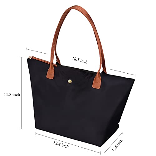 GM LIKKIE Shoulder Tote Bag for Women, Nylon Top-Handle Purse, Foldable Weekend Hobo Handbag (Black)