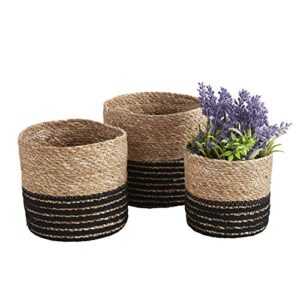 47th & main cylinder basket set, small, seagrass-black stripe