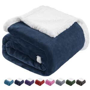 beautex sherpa fleece throw blankets, soft fluffy flannel plush blanket and throw, fuzzy cozy blue cuddle blankets for couch bed sofa adults (50″ x 60″, navyblue)