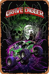 grave digger monster jam monster truck poster metal tin sign 8″ x 12″ vintage retro man cave wall decor