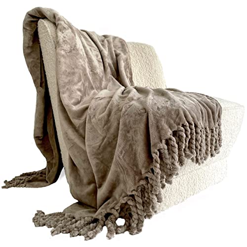 ODDS & ENDS HOME Warm Fuzzy & Supercozy Throw Blanket for Sofa - Taupe Blankets & Throws for Couch and Bed. Full Size Blanket Throw Extra Large Lap Warmer