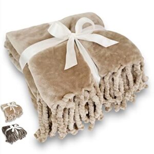 ODDS & ENDS HOME Warm Fuzzy & Supercozy Throw Blanket for Sofa - Taupe Blankets & Throws for Couch and Bed. Full Size Blanket Throw Extra Large Lap Warmer