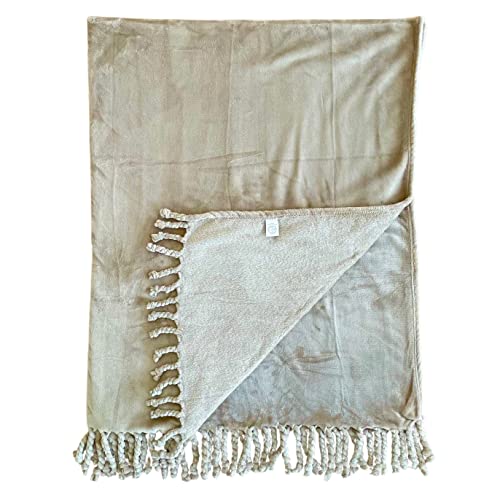 ODDS & ENDS HOME Warm Fuzzy & Supercozy Throw Blanket for Sofa - Taupe Blankets & Throws for Couch and Bed. Full Size Blanket Throw Extra Large Lap Warmer