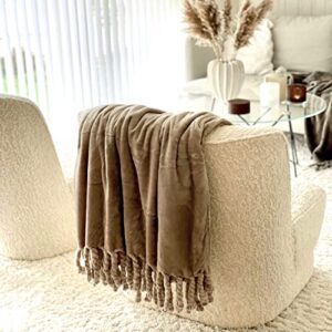 ODDS & ENDS HOME Warm Fuzzy & Supercozy Throw Blanket for Sofa - Taupe Blankets & Throws for Couch and Bed. Full Size Blanket Throw Extra Large Lap Warmer