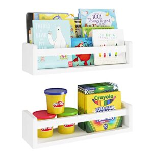 wallniture madrid book shelves for kids room decor and nursery, 17″ floating shelves for wall, white bookshelf set of 2