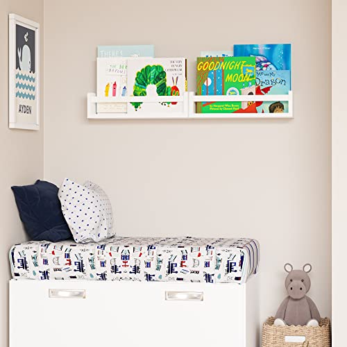 Wallniture Madrid Book Shelves for Kids Room Decor and Nursery, 17" Floating Shelves for Wall, White Bookshelf Set of 2