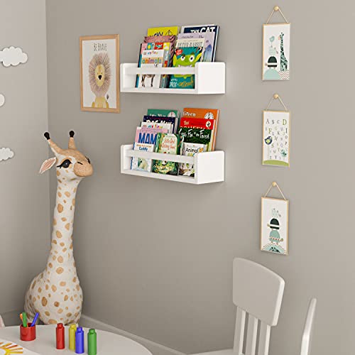 Wallniture Madrid Book Shelves for Kids Room Decor and Nursery, 17" Floating Shelves for Wall, White Bookshelf Set of 2