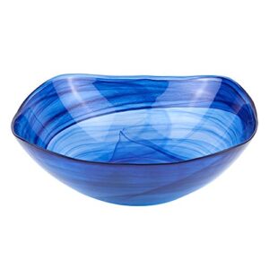 badash alabaster square glass centerpiece bowl – 10″ handcrafted european mouth-blown cobalt blue glass pedestal fruit or accent bowl