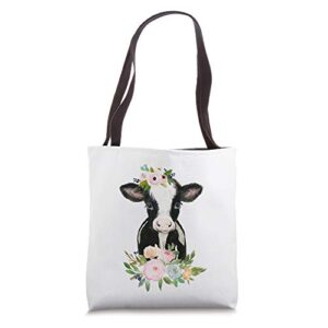 cow with flower crown tote bag
