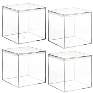 rsyj clear acrylic plastic square cube 2.2×2.2×2.2 inch, 4 pack acrylic box with lid, clear cube display case, small plastic storage box with lid, square clear containers box