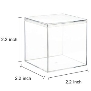 RSYJ Clear Acrylic Plastic Square Cube 2.2x2.2x2.2 Inch, 4 Pack Acrylic Box with Lid, Clear Cube Display Case, Small Plastic Storage Box with Lid, Square Clear Containers Box