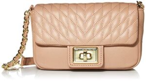 karl lagerfeld paris womens agyness quilted flap crossbody, almond, one size us