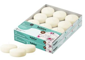 bolsius 3 inch ivory floating candles – 24 count unscented – premium european quality – imbue breathtaking ambiance for romantic wedding centerpieces, decorations, events, pool, holiday, and parties