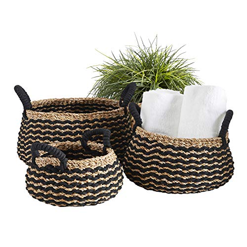 47th & Main Round Basket Set, Medium, Seagrass-Black Stripe