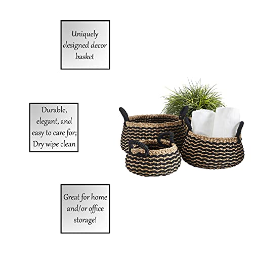 47th & Main Round Basket Set, Medium, Seagrass-Black Stripe