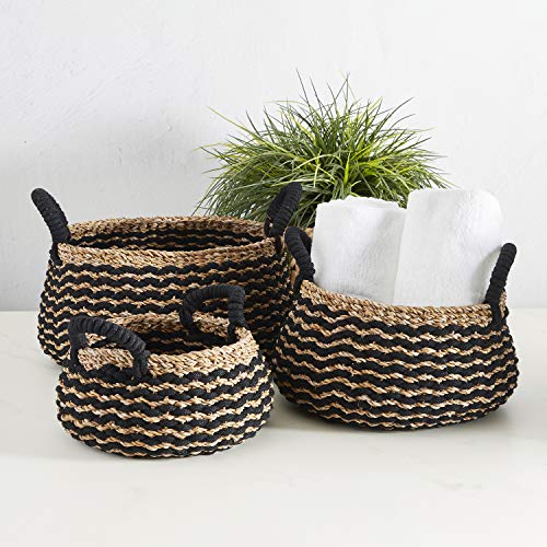 47th & Main Round Basket Set, Medium, Seagrass-Black Stripe