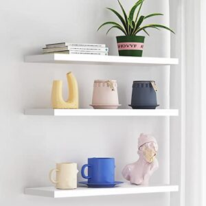 white floating shelves wall mounted, decorative wall shelf set of 3 easy to install display shelves ,storage wall shelves for bedroom, living room, kitchen, bathroom, office and more 19.7”x5.5”