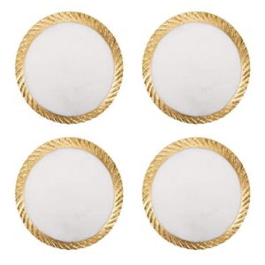 Bezrat Marble Coasters for Drinks - Set of 4 - Round - Modern Gold Edge Stone Coaster - Tabletop Protection - 4 Inch