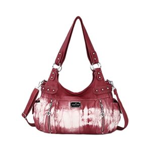 women handbags shoulder bags washed leather satchel tote bag mutipocket purse (ak19244-3z#13-pink)