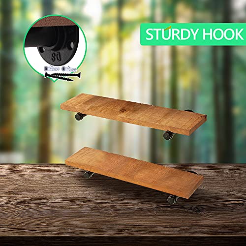 Coral Flower Reclaimed Wood Shelves with Black Industrial Pipe Brackets, Set of 2, Walnut 1