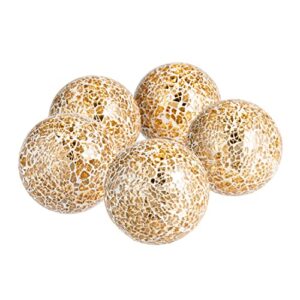 ka home gold mosaic glass orbs set of 5 – decorative sphere balls for centerpiece, tray and bowl displays -3 inches each