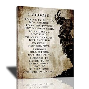 armored samurai canvas wall art i choose to live by choice canvas painting for wall cool prints quotes retro japanese artwork colorful poster framed wall decor for bedroom living room 12×16 inch