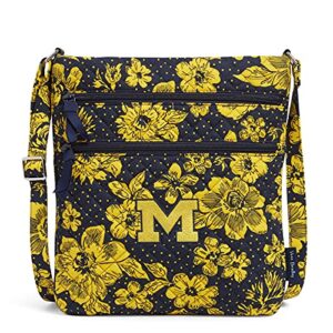 vera bradley women’s cotton collegiate triple zip hipster crossbody purse (multiple teams available), university of michigan navy/gold rain garden – recycled cotton, one size