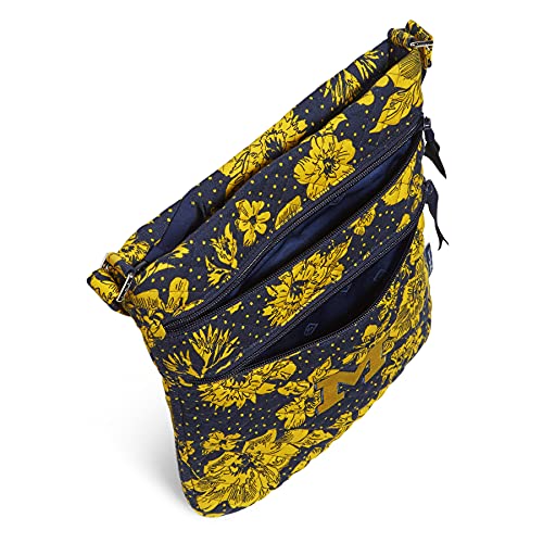 Vera Bradley Women's Cotton Collegiate Triple Zip Hipster Crossbody Purse (Multiple Teams Available), University of Michigan Navy/Gold Rain Garden - Recycled Cotton, One Size