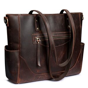 s-zone women vintag genuine leather tote bag large shoulder purse work handbag with crossbody strap