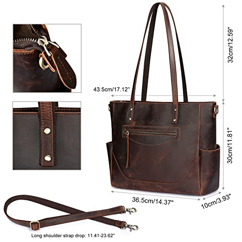 S-ZONE Women Vintag Genuine Leather Tote Bag Large Shoulder Purse Work Handbag with Crossbody Strap