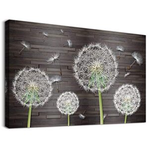 white dandelion flower canvas wall art for bedroom bathroom decorations kitchen wall decor framed canvas prints artwork farmhouse vintage wood grain background pictures home decoration-16×12 inches