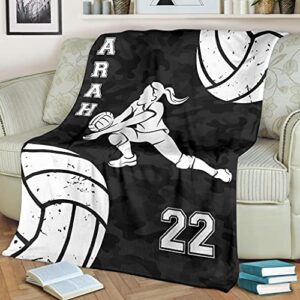 Custom Volleyball Black Camo Libero Volleyball Girl Personalized Name Number Premium Quality Sherpa Fleece Throw Blanket 3D Printed Warm Fluffy Cozy Soft Tv Bed Couch Comfy Microfiber Velvet Plush