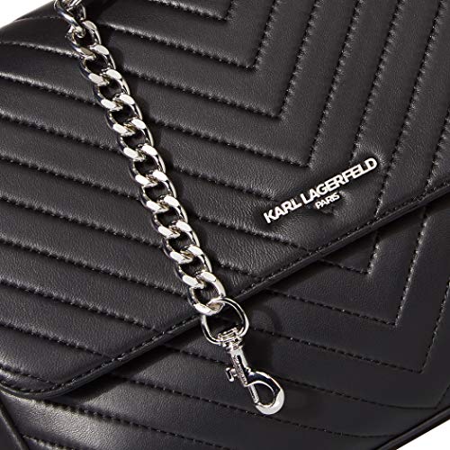 Karl Lagerfeld Paris womens Charlotte Top Handle Satchel Bag, Black/Silver, One Size US