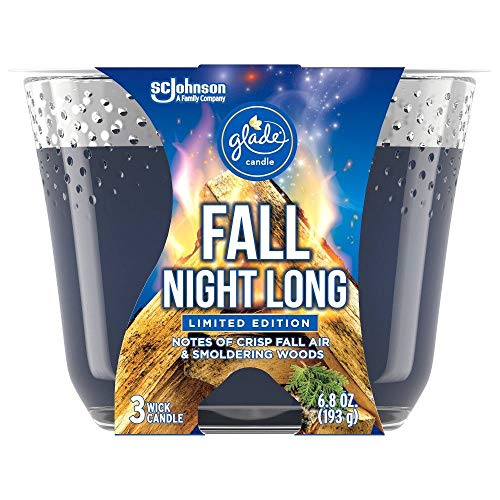 Glade Candle Fall Night Long, Fragrance Candle Infused with Essential Oils, Air Freshener Candle, 3-Wick Candle, 6.8oz